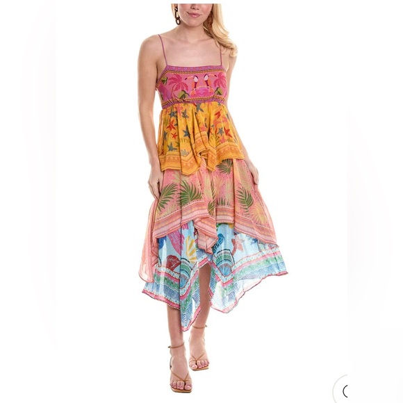 Farm Rio Mixed Scarves Midi Dress XS - Picture 1 of 6